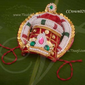 Muthu Kreedam Goddess God Cloth Velvet Crown Pearl Mukut 7 Inches