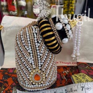 Andal Muthu Kreedam Goddess God Cloth Velvet Crown Pearl Mukut 6 Inches