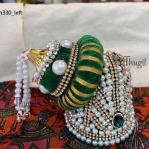 Green Muthu Kreedam Goddess God Cloth Velvet Crown Pearl Mukut 4 Inches