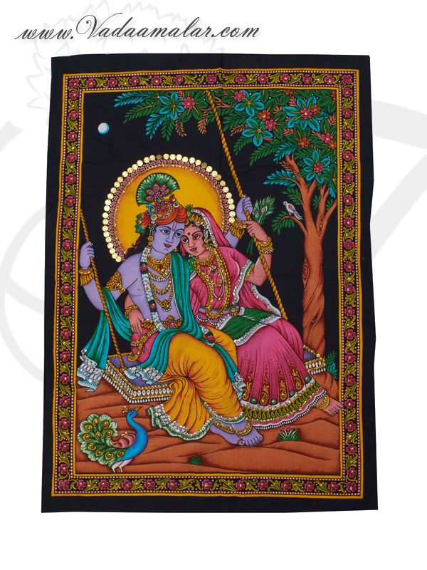 Lord Krishna & Radha poster on unframed cloth printed