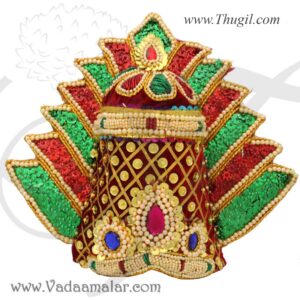 13.5" ht Adult size Devi Durga Saraswathi Hindu God Multi Color Crown pearl Mukut
