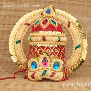 8 inches Devi Durga Hindu God Muthangi Chakra Kireedam Crown Pearl Mukut