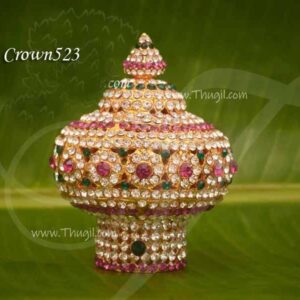 Vaira Mudi Perumal Crown Multi Colour Stone Kreedam 3.5 inches