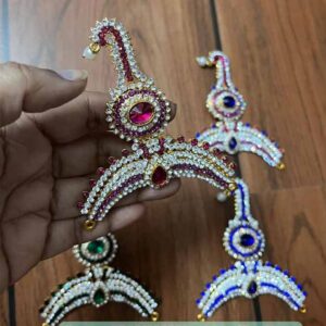 Crown Kreedam With Stone Gold Mukut For Hindu God Goddess 3 inches