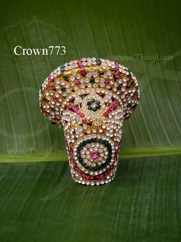 Vaira Mudi Perumal Crown Multi Colour Stone Kreedam 3 inches