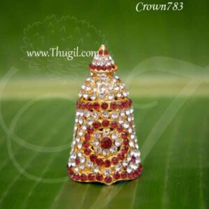 Kireedam White with Maroon Half Crown Small Mukut For Hindu God Goddess Buy Now 2.5 Inch