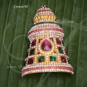 Multi Colour Mukut For Hindu God Goddess Full Crown 3.5 Inches
