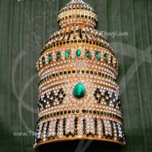Kreedam White Green Stones Half Crown for Hindu God Statues 6 inches