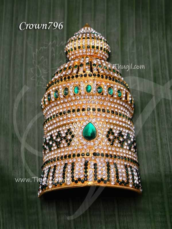 Kreedam White Green Stones Half Crown for Hindu God Statues 6 inches