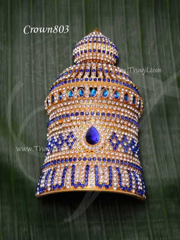 Kreedam White Blue Stones Half Crown for Hindu God Statues 6 inches