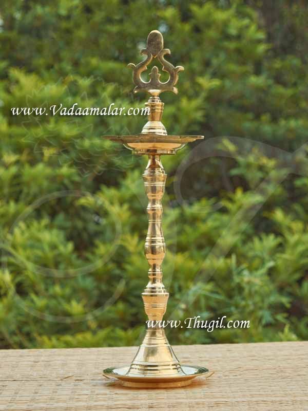 Gold plated 18 inches tall Brass Prabai Kuthu vilakku Standing South Indian Diya