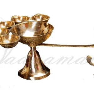 Brass Aarti Panch-Batti 5 Petal Diya Buy Now 9 Inches
