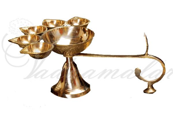 Brass Aarti Panch-Batti 5 Petal Diya Buy Now 9 Inches