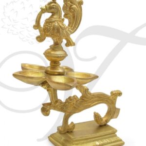 Brass Peacock Oil Lamp Diya Vilakku 8 Inches