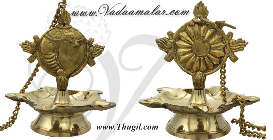 Sangu Chakara Hanging Brass Diya Oil Lamp