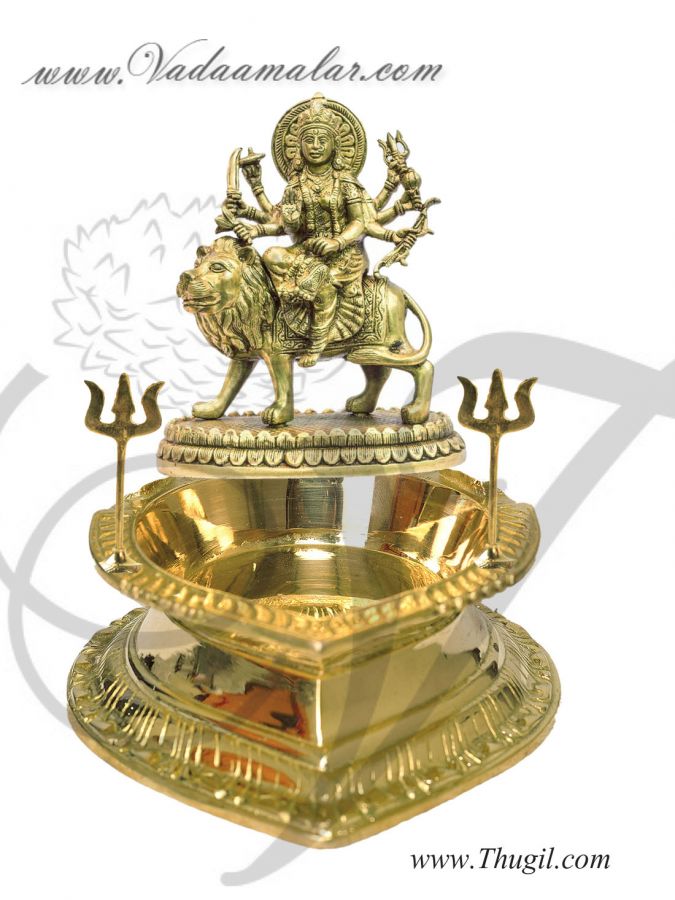 Goddess Durga Devi Brass Lamp Diya Vilakku Buy Now 8"