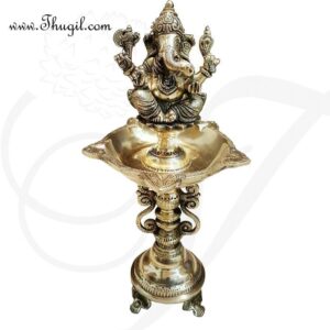 13" Ganesha Sitting Posture Brass Diya Vilakku Deepam Diyas