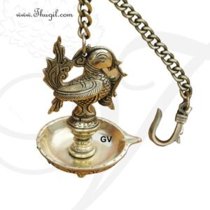6" Peacock Hanging Brass Diya Oil Lamp