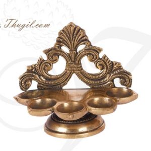 4.5" Antique Yellow Brass Ethnic Indian Design 5 Face Decorative Oil Wick Diya