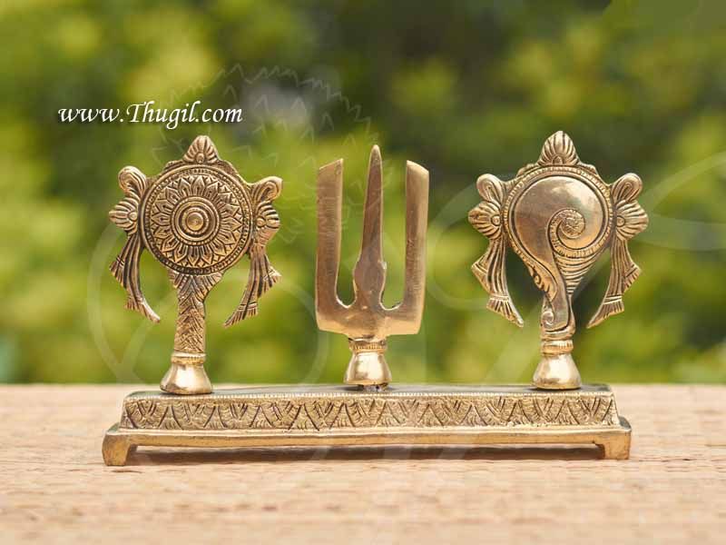 Brass Tirupati Balaji Shanku Chakra Naama Showcase Stand Buy Now 5.5 inches