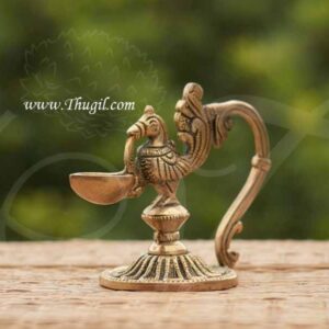 Brass Lamp Peacock Design Antique Mayil Vilakku 4"