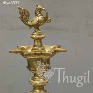 Antique Brass Vilakku Peacock Design For Pooja Decorative 14"