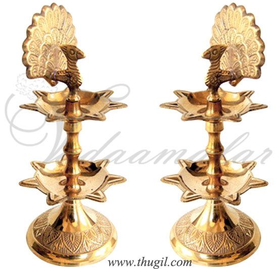 Annam Peacock Vilakku Deepam 2 Standing Brass Diya