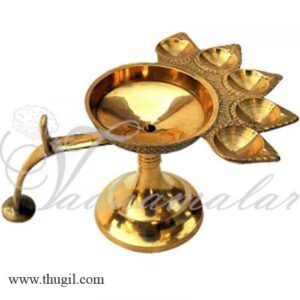 Aarti Brass Puja Diya Lamp 5 Kilai Pancha Arathi Stand - 9 inches