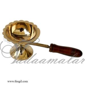 11.5" long Large size Aarti Brass Dhoop Wooden Handle