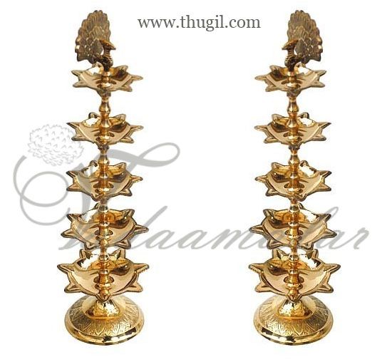 Peacock 5 Face 5 Layer Brass Diya Oil Lamp