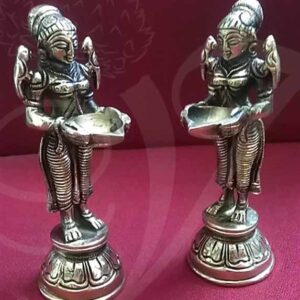Traditional Paavai Vilakku Standing Lady with Lamp Brass - Small