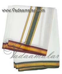4 Muzham Vesti Mayilkan White Dhoti Red and Green Border