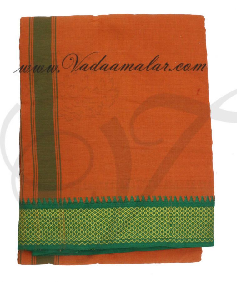 6.2 meters/ 9 x 5 yards Hindu Puja Orange Colour Cotton Dothi Dhoti Vesti Chadar