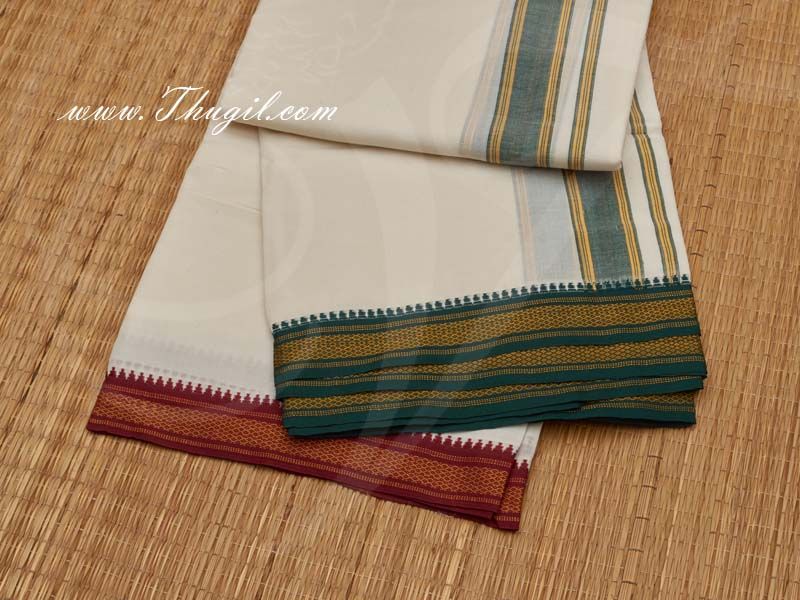 Hindu Puja Half White Colour Cotton Dothi Vesti Chadar 1.8 Meter Buy Now