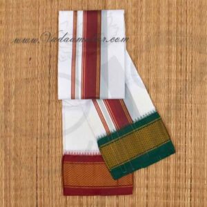 Mayil Kan Vesti For Hindu Puja White Polyster Dothi 9 buy 5 Size 6.2 Meter