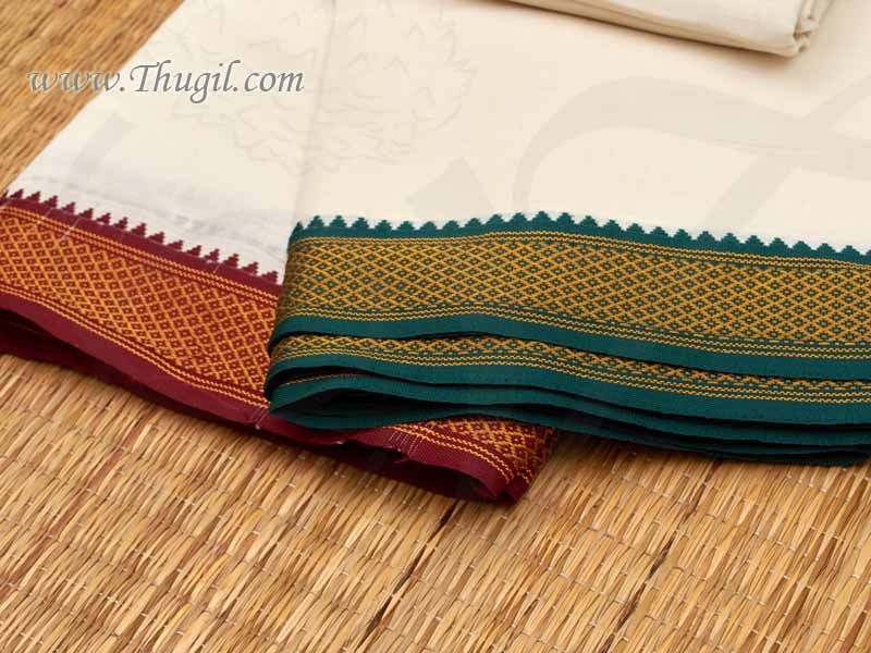 8 Muzham Vesti Mayilkan Off White Dhoti Red and Green Border Mayil Kan dothi