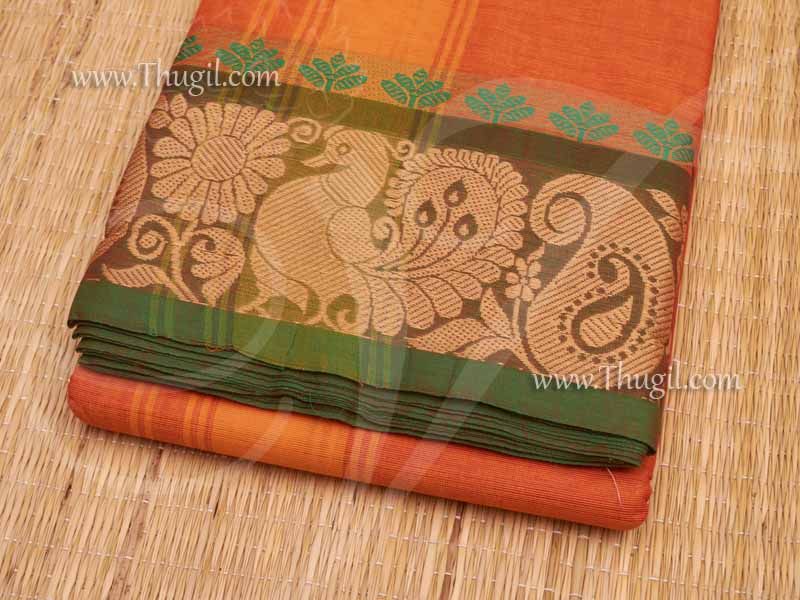6.2 meters/ 9 x 5 yards Hindu Puja Orange Cotton Dothi Dhoti Vesti Chadar