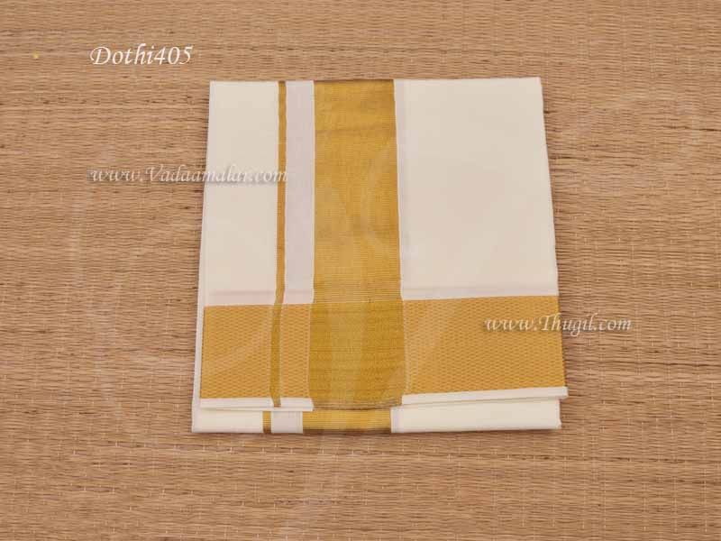 Vesti 4 Muzham White Cotton Dothi with gold border 2 meters