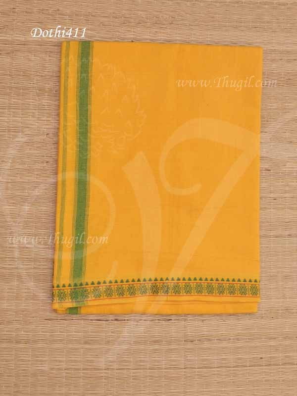 Hindu Puja Yellow Colour Cotton Dothi Dhoti Vesti Chadar 2 Meters