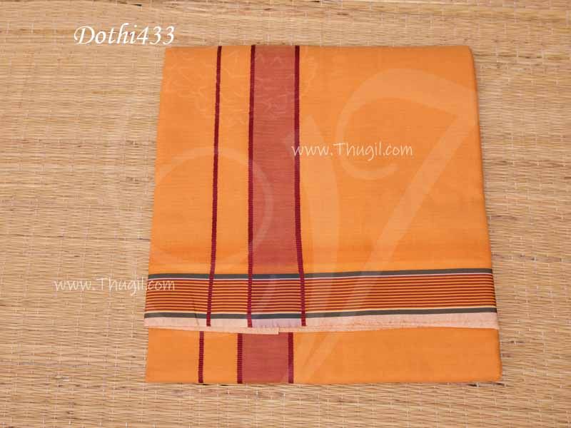 Orange Dothi Hindu Puja Kavi Cotton Vesti Chadar 2 Meters