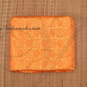 Mat Orange Colour with Gold flower print synthetic fabric for decorations - Cream Buy Online