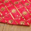Brocade Fabric Red and Gold Floral Design Gold Chamki