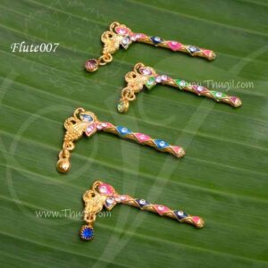 Lord Krishna Small Deity Flute Jewellery Bansuri With Stones 0.5 inches, 2 pieces