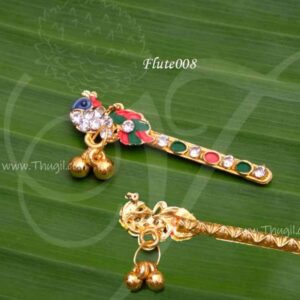 Minature size flute. Stone with enamal studded, Krishna Flute bansuri with leaf design which is for Hindu God Krishna. Colour will slightly vary