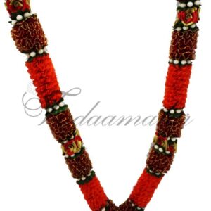 Buy Indian Garlands artificial flower Orange White synthetic cloth mala - 2 pieces