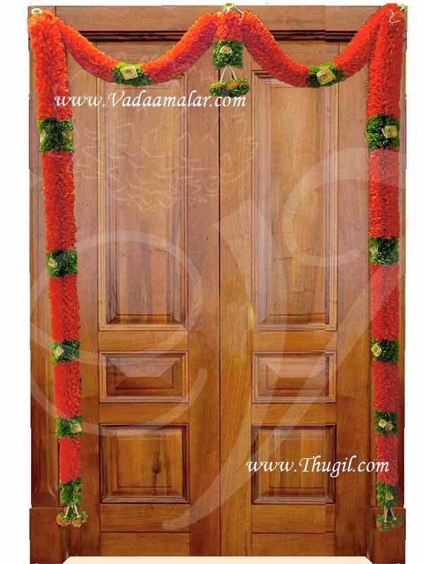 Decorative orange and Green garland Door decoration Synthetic flowers- washable