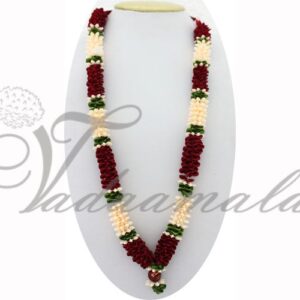 Maroon Artificial Flower Garland with Beads for Deities