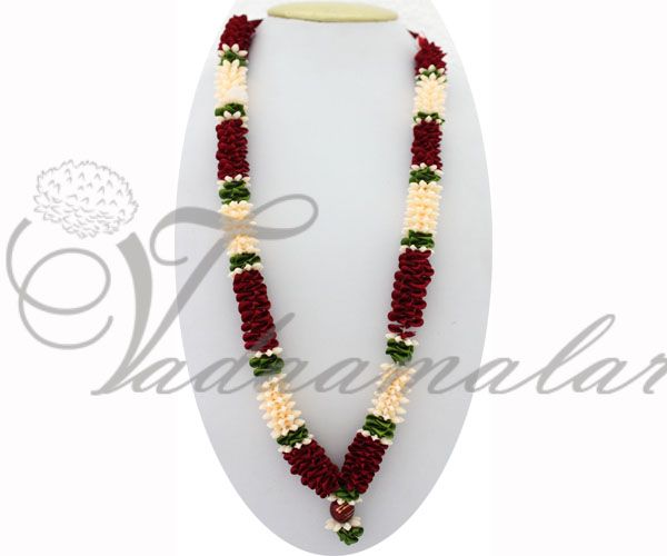 Maroon Artificial Flower Garland with Beads for Deities