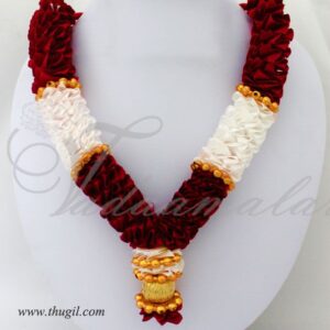 9" White and maroon Artificial Flower Garland with Beads for Deities 3 pieces