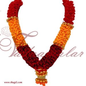 Garlands artificial Flower Maroon And Orange Synthetic Cloth With Beads mala- small size.3 mala.